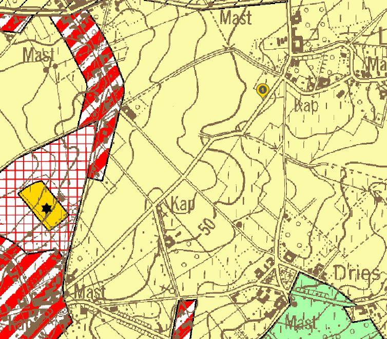 Het projectgebied situeert zich ten noordoosten van de dorpskern van Aaigem. Figuur 5: Gewestplan met aanduiding van het projectgebied (geopunt.be).