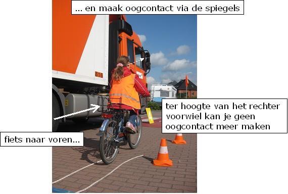 Belangrijk ONVEILIG = rechts naast de vrachtwagen (dode hoek) VEILIG = ruim rechts achter de vrachtwagen (in het zicht van de lange achteruitkijkspiegel) GROEPSOEFENING Verdeel de klas in duo's.