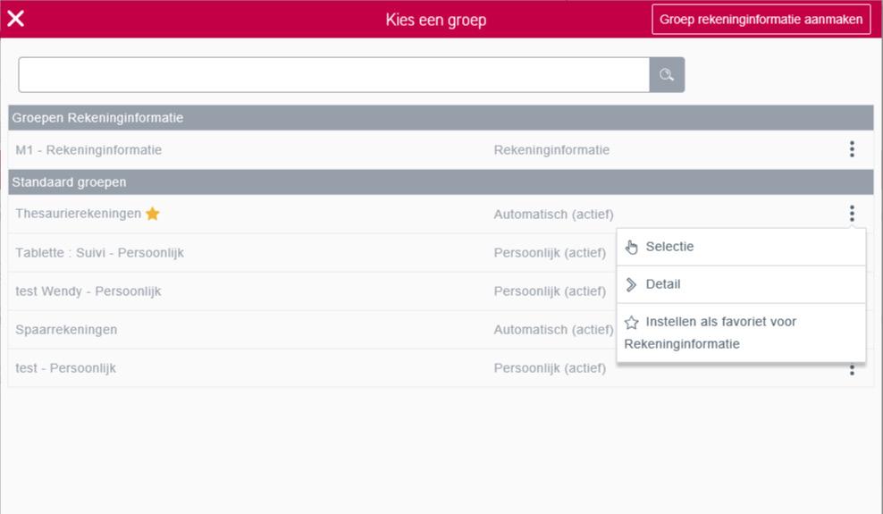 Een nieuwe groep aanmaken? Klik rechtsboven op Groep rekeninginformatie aanmaken. Wanneer u een groep aanmaakt, dan kan u in dit scherm alle producten voor deze groep selecteren.