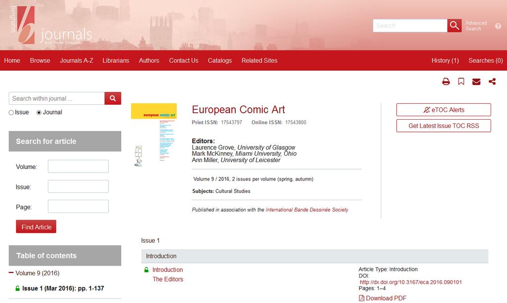 European Comic Art eerste Engelstalige e-journal over de