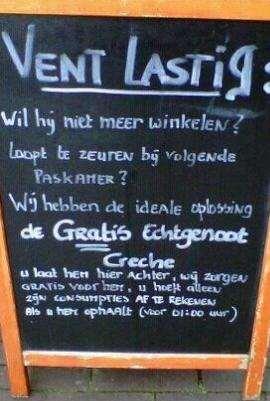 2. Zorg dat er een mannencreche aanwezig is Als je toch de 72-minuten-grens wilt passeren, zorg dan dat er een leuk café of restaurant op de route ligt. Je hebt twee opties.