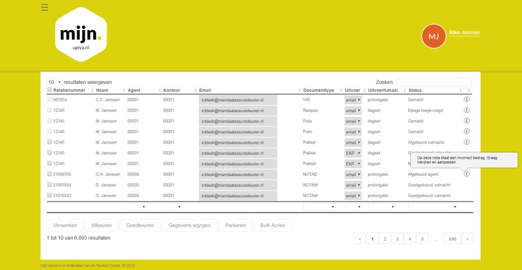 5. Documenten controle 5.1 Weergave documentcontrole Na het kiezen van de module krijgt u de documenten van de relaties te zien zoals in onderstaand voorbeeld weergegeven.