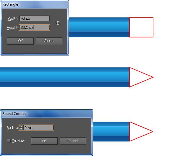 Selecteer het rode object opnieuw en ga naar Effect> Stileren> Hoeken rond... Voer een straal van 2px in en klik op OK.