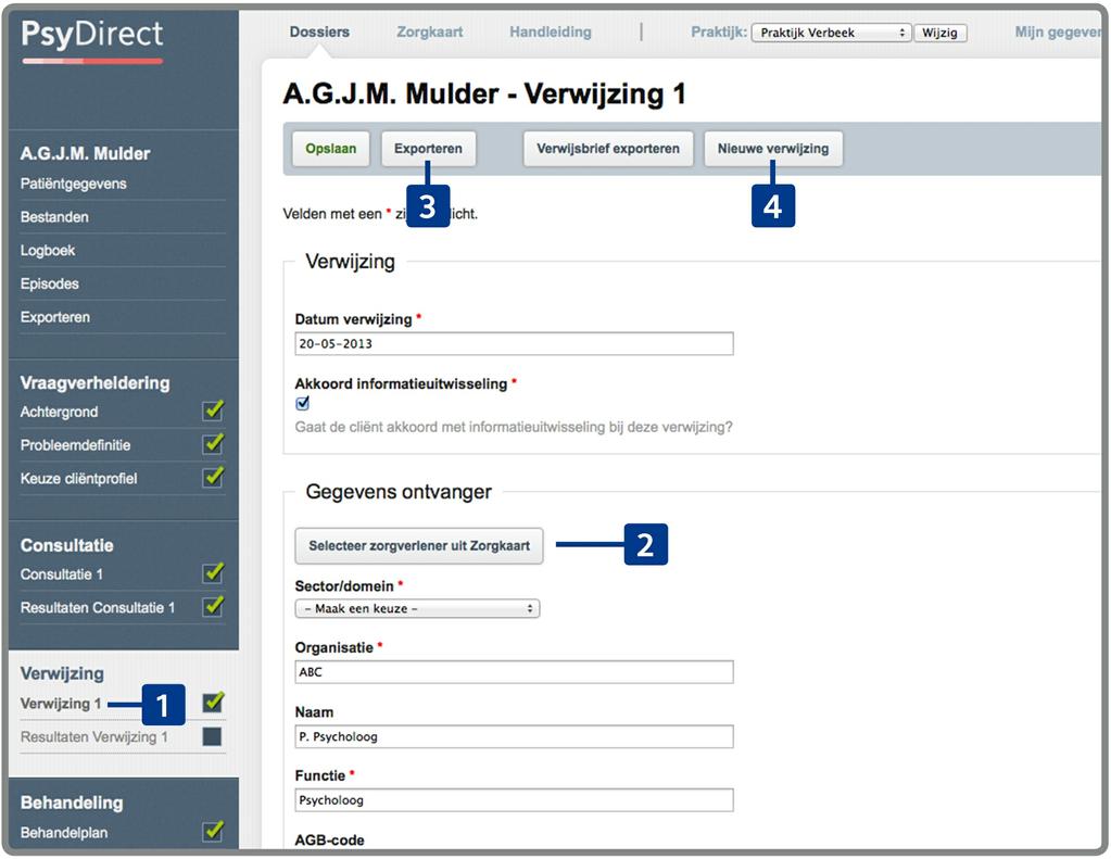 Onder Verwijzing [1] kunt u verwijzingen toevoegen die gedaan worden naar aanleiding van de diagnose.