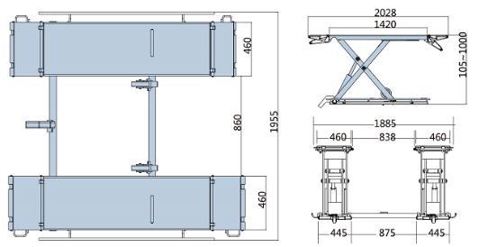 000 mm Minimale hoogte opbouw : 105 mm Lengte platforms : 1.420/2.