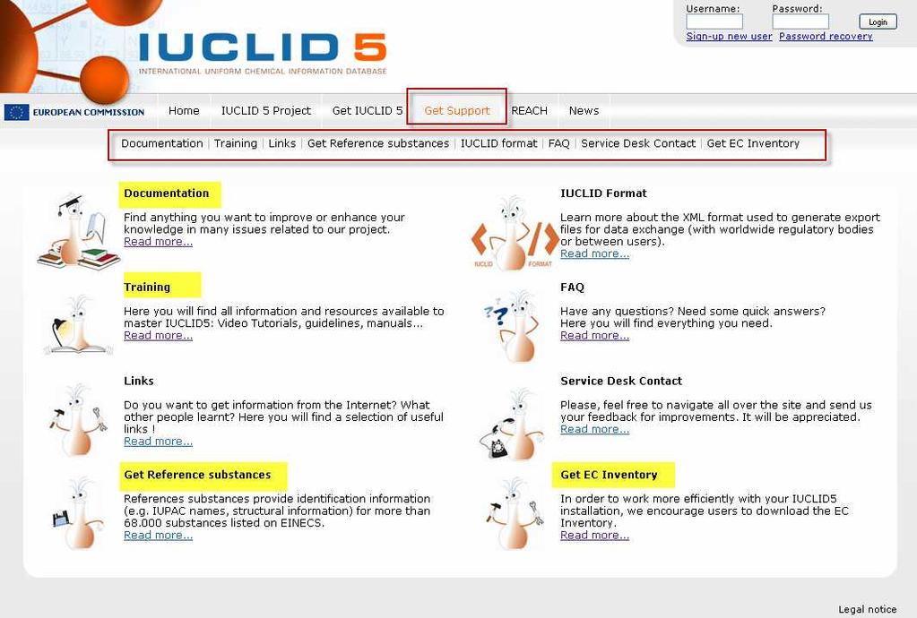 Ondersteuning IUCLID 5-website