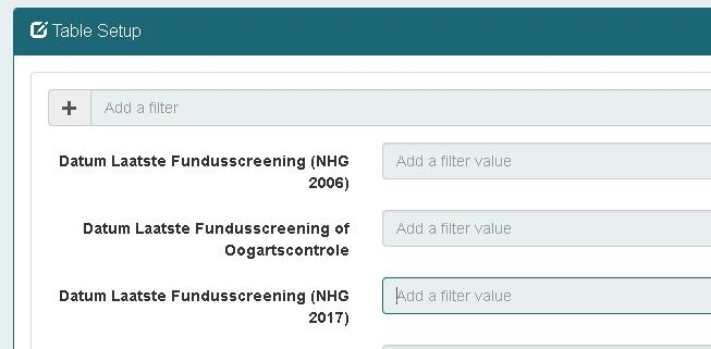 4. Analytics - Fundusfoto screening NHG 2017 verwerkt in Analytics De uitslagen van het nieuwe fundusfoto screening onderzoek NHG 2017 worden ook verwerkt in Analytics.