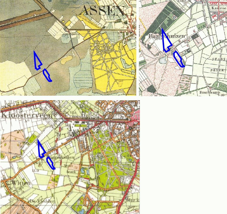 Figuur 4. Assen, Baggelhuizen. Details van historische kaarten.