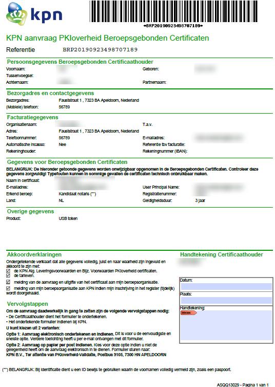 6.2 PDF Aanvraag Beroepsgebonden Certificaten Het PDF formulier dat de Certificaathouder moet