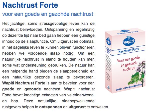 II: advertentie Wapiti Nachtrust Forte Letterlijke advertentietekst (1) (Koop het middel Wapiti Nachtrust Forte) 1.1a Wapiti Nachtrust Forte helpt om te ontspannen (1.