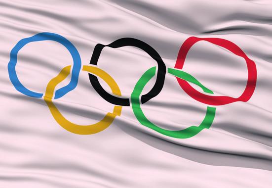 THEMA OLYMPISCHE VLAG Hier zie je een vlag met het logo van de Olympische Spelen. De tekening op de vlag is opgebouwd uit vijf ringen.