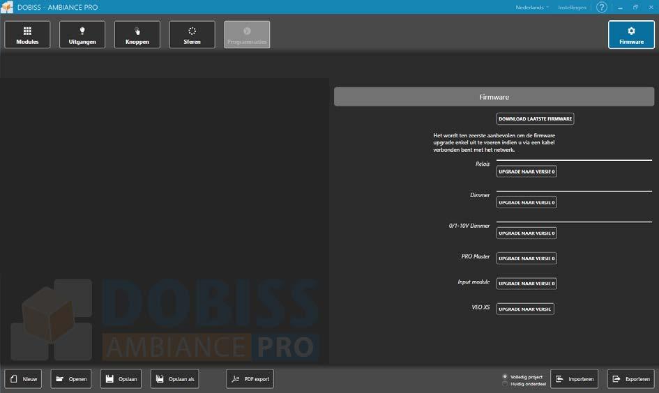 Om de Dobiss VEO XS te laten communiceren met de Dobiss - modules moet je zeker zijn dat alle Dobiss - modules over de geschikte Firmware - versie beschikken.