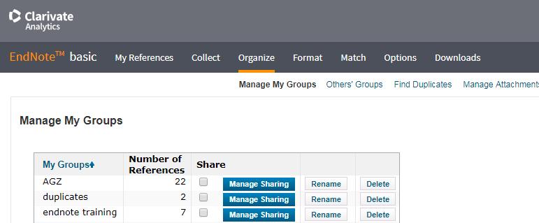 Manage sharing Je kunt een referentielijst met iemand delen.