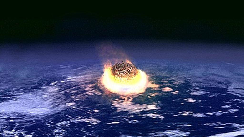 WETENSCHAP Voorstelling van het inslaan van een grote asteroïde op de aarde.