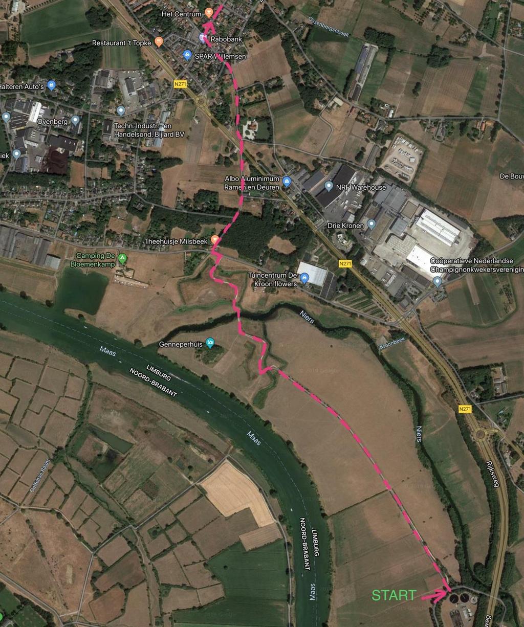 Etappenummer 33 Gennep Milsbeek Loopgroep 9 5,4 km Startpunt etappe Veerstraat 2 te Gennep (Rioolwaterzuivering Gennep) Eindpunt etappe Zwarteweg 60 te Milsbeek (Eethuis De Diepen) Tijdstip (bij