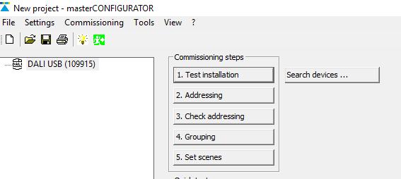 2.1 Bestaande DALI-installatie Via Search devices kan men de