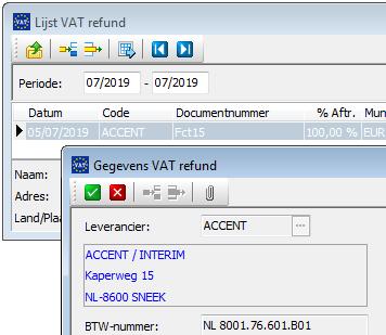 Het volstaat te dubbelklikken op de betreffende lijn in het scherm van Lijst VAT Refund om directe toegang te krijgen tot de VAT Refund