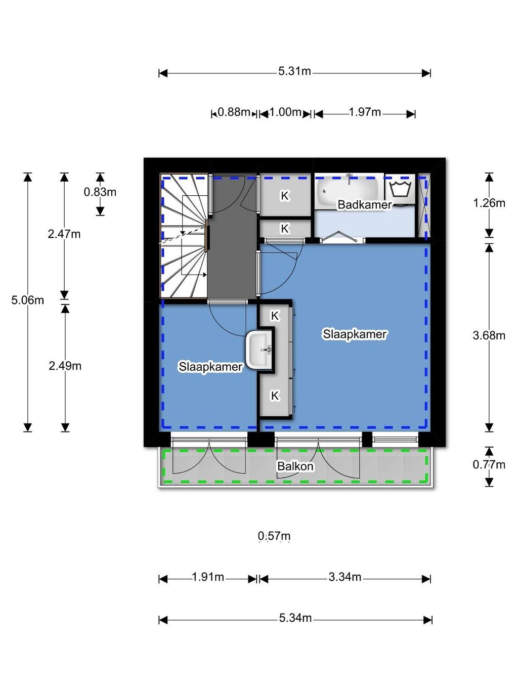 Bosboomlaan 12A, Schiedam 3ᵉ verdieping H = 2,63 m Gebruiksoppervlakte wonen 26,87 m² Gebouw gebonden buitenruimte 4,11 m² Bij het bepalen van de vloeroppervlakte en inhoud is uitgegaan van de NEN