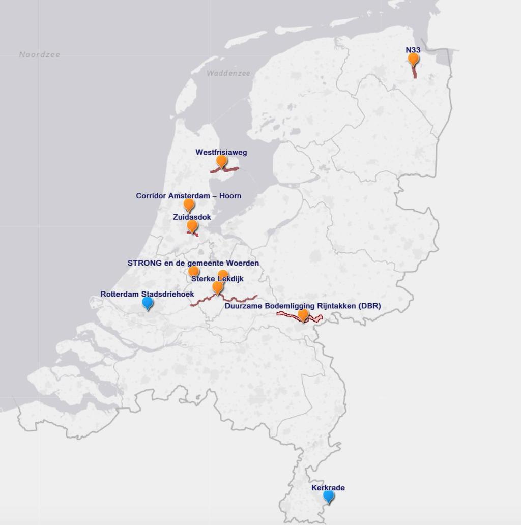 Proeftuinen 2018-2019 RES Friesland - Ternaard/Wierum + 18 dorpen: energieneutraal 2025 RES Twente (ultra) diepe geothermie in Twente RES Goeree-Overflakkee Getijde energie centrale Brouwersdam RES