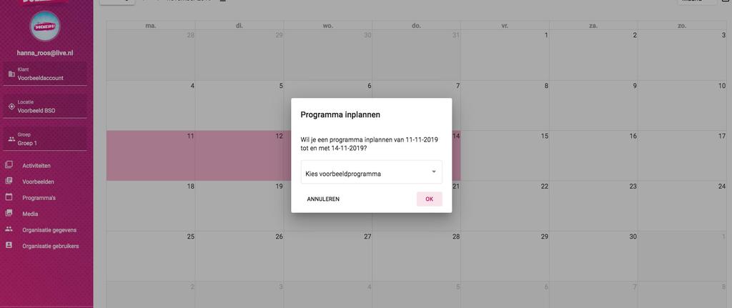 HOOFDSTUK 4: PROGRAMMA S MAKEN Om een eigen programma te maken ga je links in het menu naar het onderdeel programma s toe.