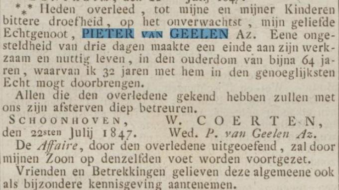 Opregte Haarlemsche Courant 27 juli 1847 Algemeen Handelsblad 3 April 1855 VIg.