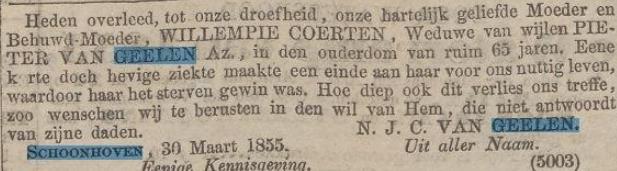 30 jan 1882, trouwt te Schoonhoven op 11 mei 1828 met Johanna Pieternella Hartman, dochter van Dielis Hartman en Johanna van der Steen, geboren te Dordrecht op 19 sep 1797, dienstbode (1828),