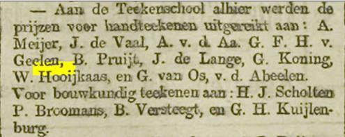 Utr. Nieuwsblad 5 Oktober 1898 Rijks Teekenschool aan het Doelenplein in Schoonhoven Bestuur van de