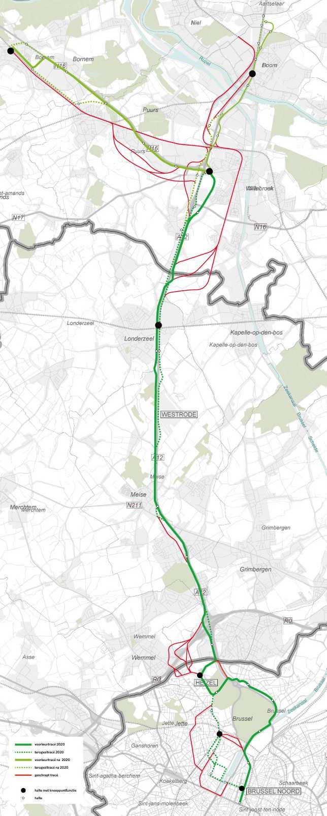 Het projectalternatief vertrekt vanuit het nulalternatief, met de volgende wijzigingen: Een tramlijn tussen Willebroek en Brussel noord.