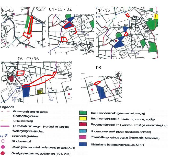 Afbeelding 26: Uitsnede plangebieden, actualiserend vooronderzoek bodem, plangebieden in