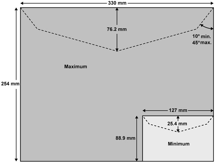 12.1 Envelopspecificaties Envelopafmetingen De frankeermachine kan enveloppen en flappen verwerken van het formaat