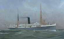 Afbeelding rechts: Olieverfschilderij van D.J. Velderman van het passagiers/vrachtschip Wilis dat in 1905 bij de Koninklijke Mij De Schelde N.V. te Vlissingen werd gebouwd voor de Rotterdam sche Lloyd N.
