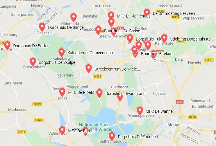 Bijlage 6: Spreiding dorpshuizen Steenwijkerland Bron: Google Maps, 2020. N.B.: