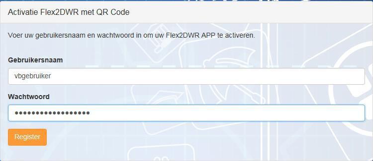 Je krijgt vervolgens een QR code toegewezen: Actie 5: Activatie van de Flex2DWR App met QR-code op de smartphone.