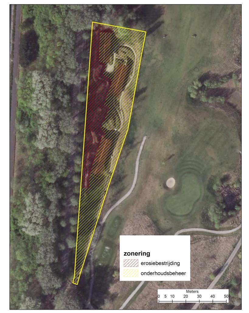 Figuur 8. Zonering van de site op basis van het digitaal hoogtemodel en in functie van de doelstellingen van het beheer. 3.
