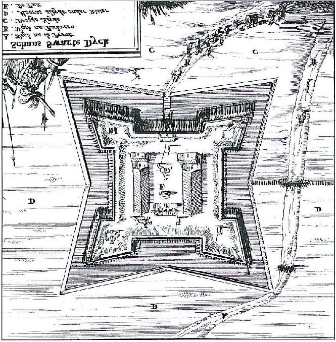 5. DE SCHANS VAN ENUMATIL De eerste aanzet tot meer permanente bewoning bij dit kruispunt van een water- en een landweg is beïnvloed door de aanleg van een militaire verdedigingsschans in 1582.