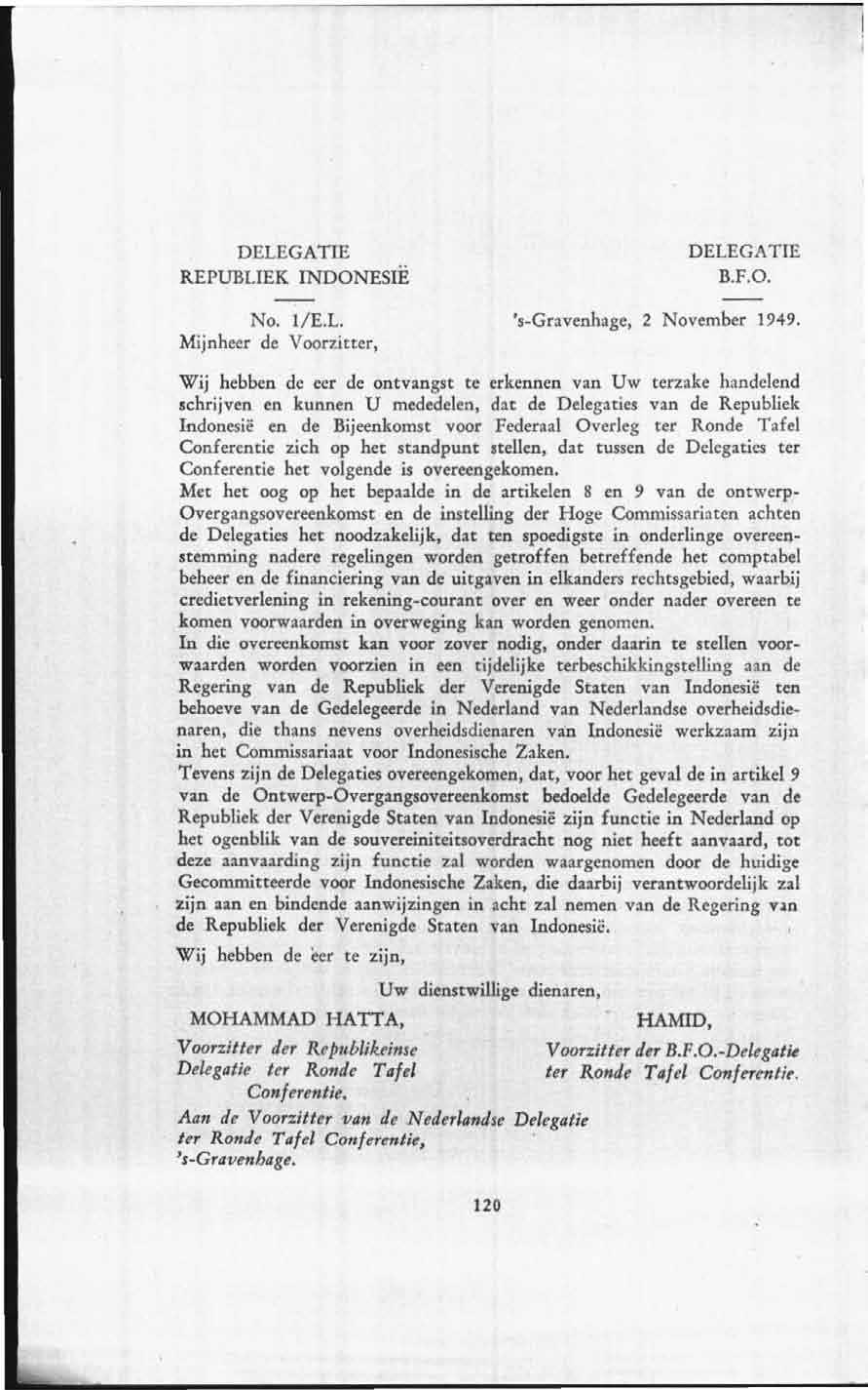 DELEGATIE REPUBLIEK INDONESIE DELEGATIE B.F.O. No. 1/E.L. 's-gravenhage, 2 November 1949.