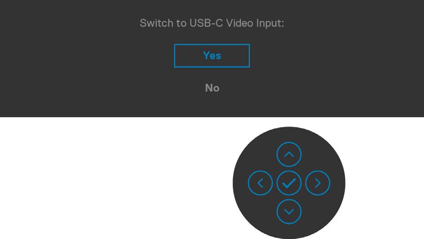 Wanneer Automatisch kiezen voor USB-C is ingesteld op Vragen om meerdere ingangen. Als de USB-C-kabel met de monitor is verbonden.