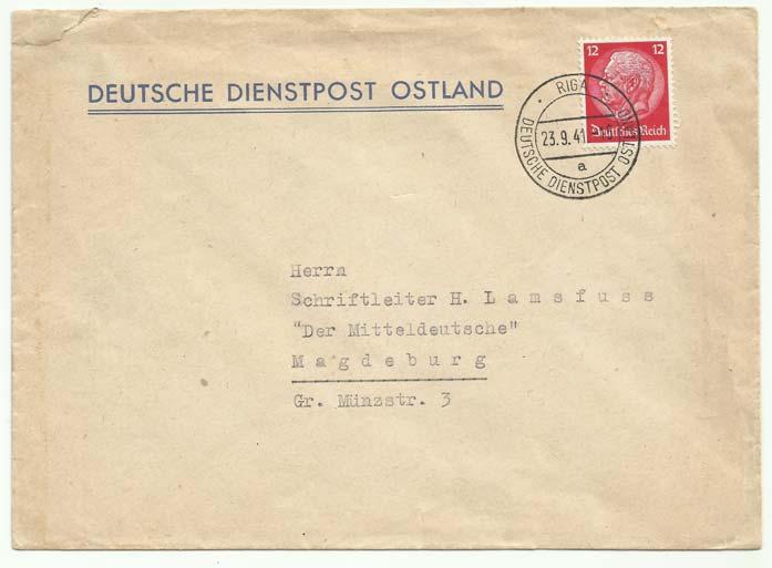 De Duitse postzegels De Deutsche Dienstpost Ostland opende op 16 augustus 1941 haar eerste kantoren in Libau / Liepāja en Mitau / Jelgava.