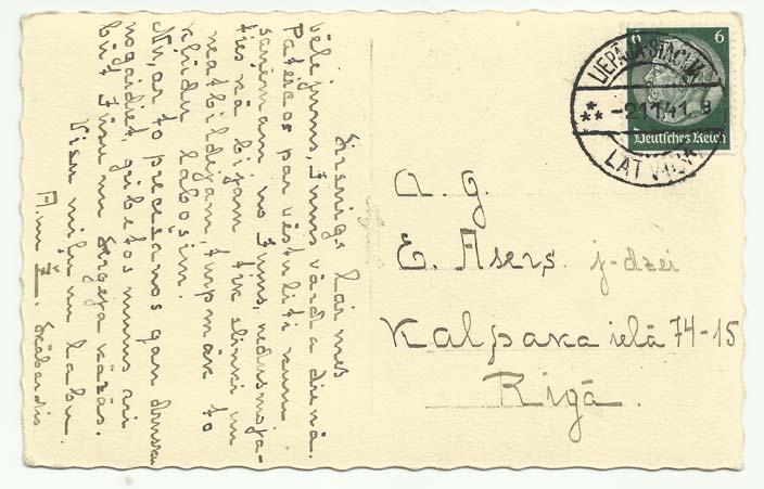 Afb. 30 Briefkaart van LIEPĀJA-STACIJA naar Riga, 2 nov. 1941.