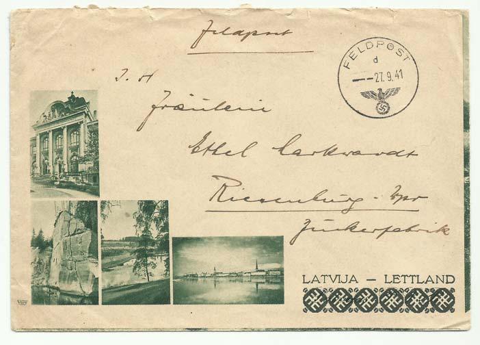 Afb. 6 Per Duitse veldpost verzonden brief aan de suikerfabriek in Riesenburg in Oost-Pruisen,