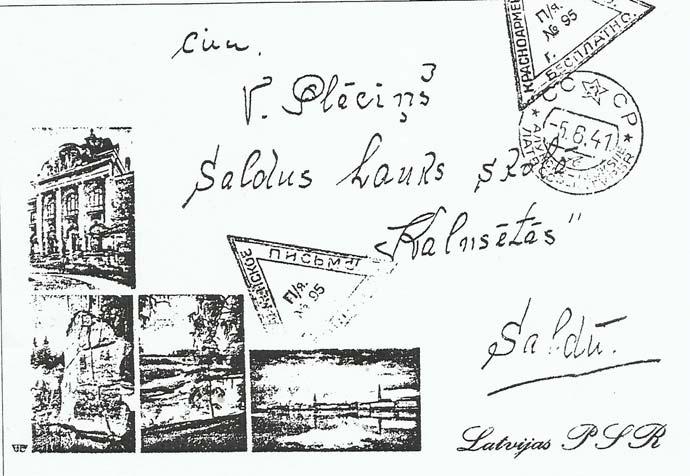 8 Portvrije veldpostbrief van een soldaat in het Rode Leger van AЛУKCHE- ALŪKSNE naar Saldus, 5