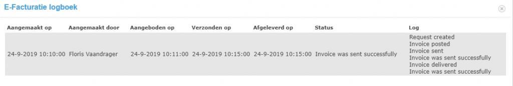 C. Logboek Wanneer een verkoopfactuur verstuurd is via E-facturatie dan kun je onder het kopje E-Facturatie de status terug zien.