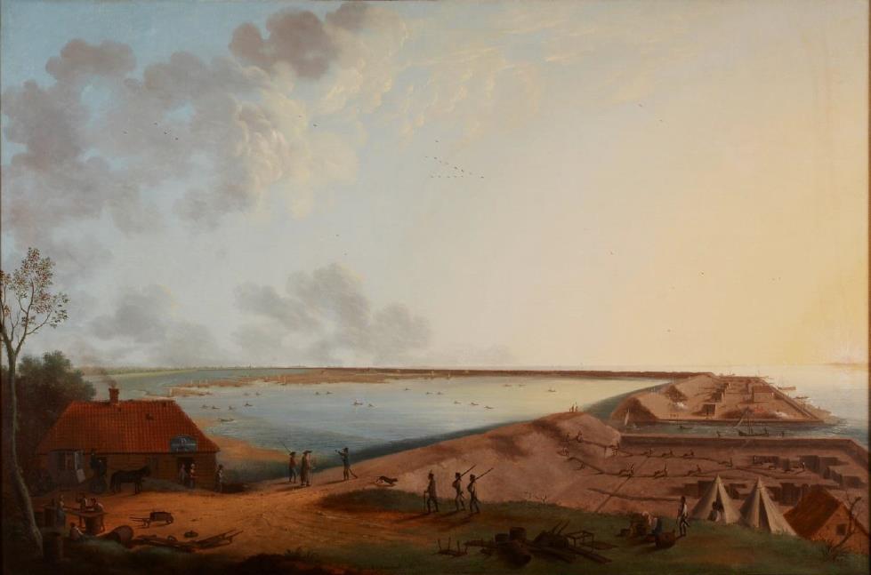 Figuur 27: De inpoldering van de Nieuw-Arenbergpolder volgens een schilderij van B.A. Ridderbosch, 1785 (Arenberg Archief en Cultuurcentrum).