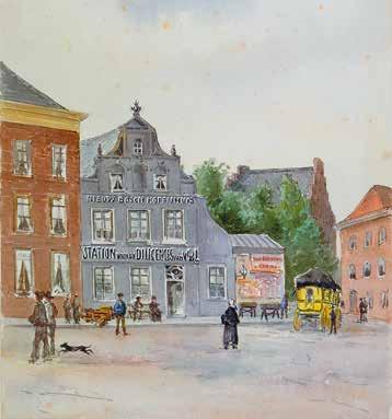 De Visstraat in Den Bosch anno 1910, waar bij het Nieuw Bosch Koffiehuis ook een halte was van de
