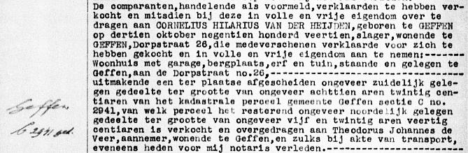 1960, Gedeelte van de notariële akte waarbij Van der Heijden na het plaats gehad hebbende rechtsherstel wederom de eigendom verkrijgt.