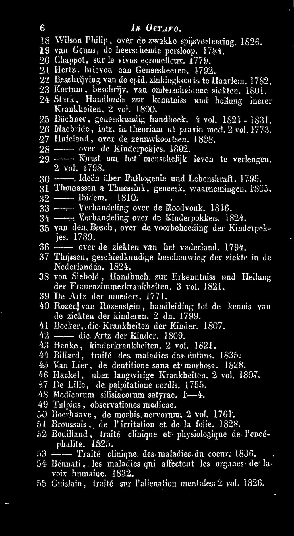 31 Thomassen a Thaessink, geneesk. waar-nemingen. i8(j5. 32 Ibidem. 1810; 33 Verhandeling over de Roodvonk. 1816. 34 Verhandeling over de Kinderpokken. 1824.