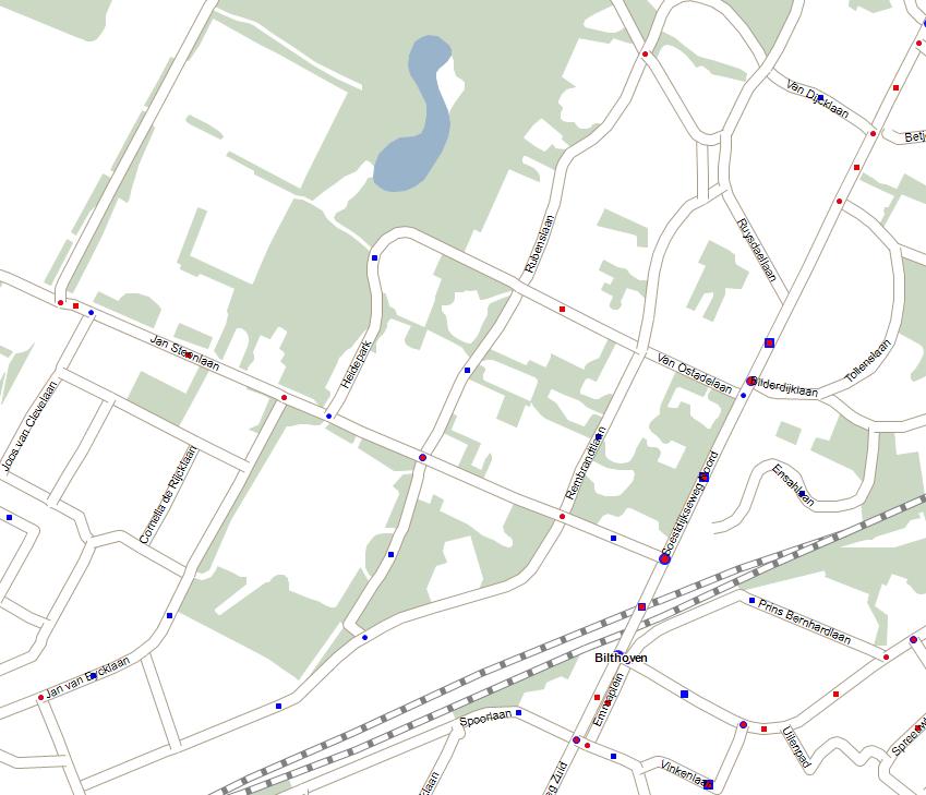 Figuur 10: ongevallen plangebied 2001-2015 Te zien is dat op de Soestdijkseweg Noord en Jan Steenlaan de meeste ongevallen plaatsvinden.