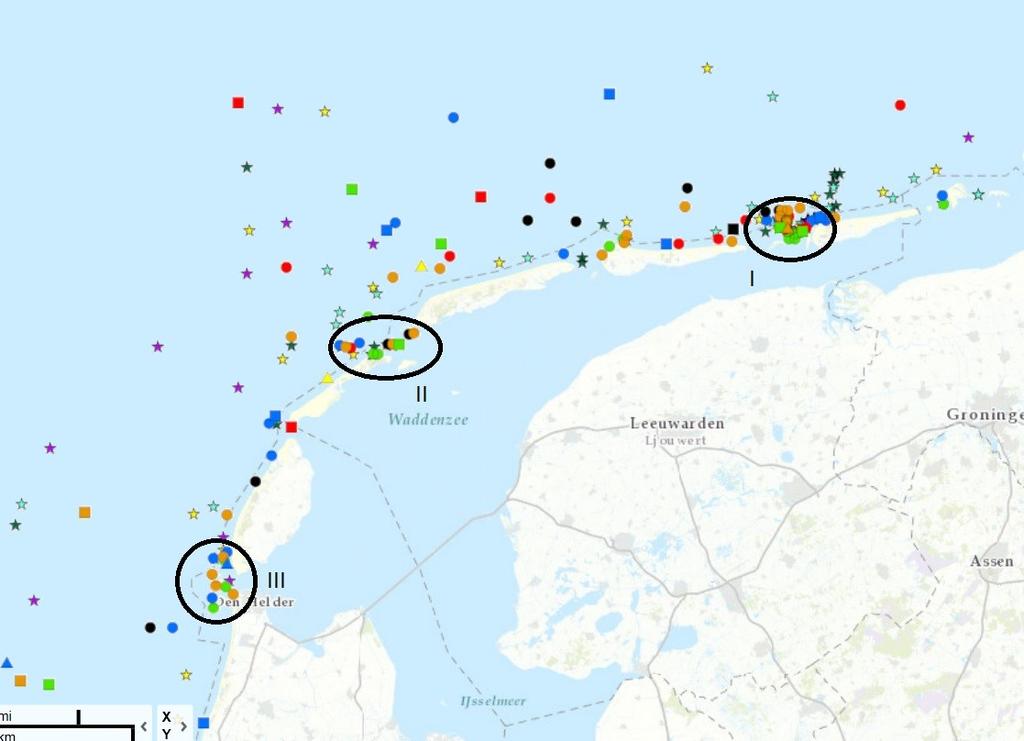 RWS BEDRIJFSINFORMATIE Risicoanalyse Noordzee 2018 1 juni 2018 Figuur 15: Ongevalsconcentraties In de verdere analyse