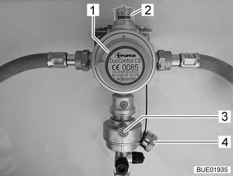 De DuoControl-regelaar waarborgt een constante gasdruk voor de op gas werkende apparaten, om het even welke gasfles gas levert.