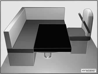 Voor de ombouw van de tafel tot bed-onderstel: Zitkussens optillen of naar boven klappen, zodat het tafelblad niet tegen de zitkussens aanstoot wanneer het wordt bewogen.